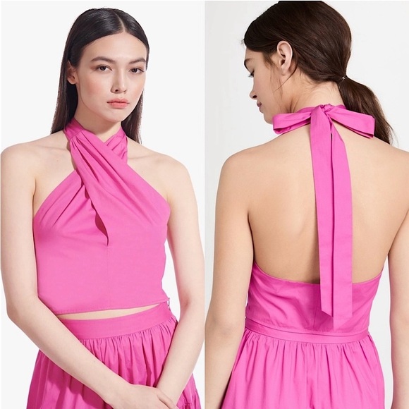 STAUD 70s Cotton Twist Front Open Back Halter Tie Neck Sleeveless Crop Top 0 - Picture 6 of 10